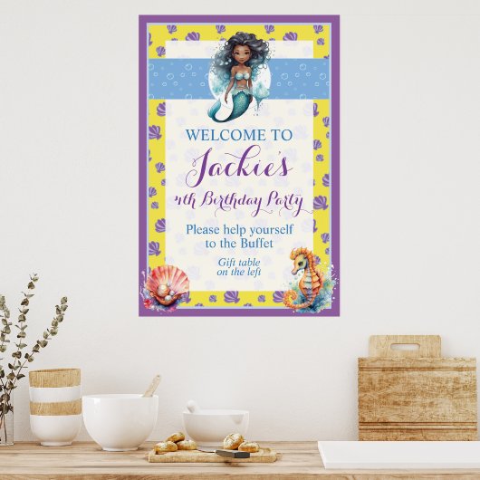 Schattige en kleurrijk Magic Mermaid Poster (Keuken)