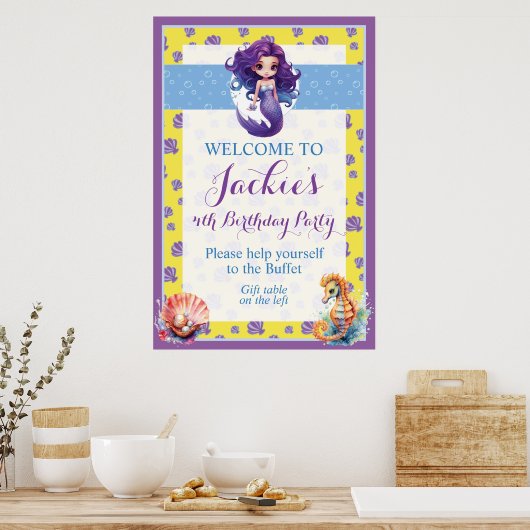 Schattige en kleurrijk Magic Mermaid Poster (Keuken)