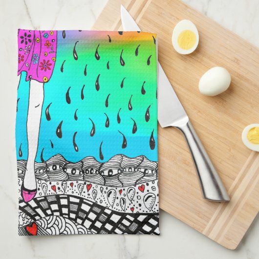 Schattige en kleurrijk meisje in de regen keukenha theedoek (Quarter Fold)