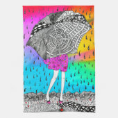 Schattige en kleurrijk meisje in de regen keukenha theedoek (Verticaal)