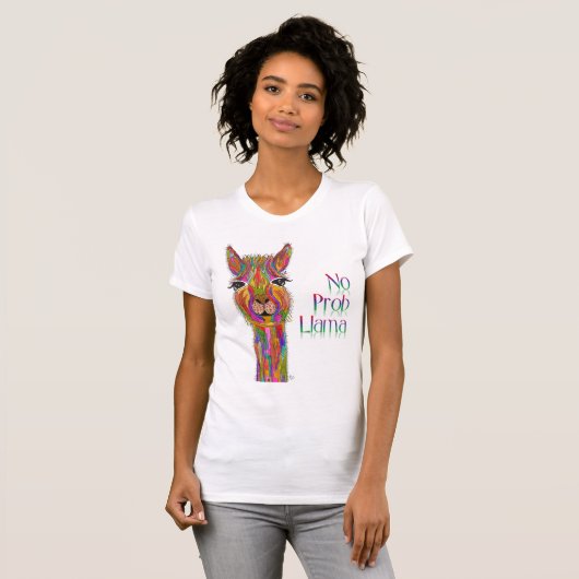 Schattige en kleurrijk No Prob Llama T-shirt (Voorkant volledig)