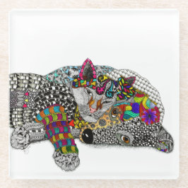 Schattige en kleurrijk Onderzetter van kat en hond Glazen Onderzetter