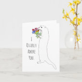 Schattige en kleurrijk Otter Wenskaart Kaart (Gele Bloem)