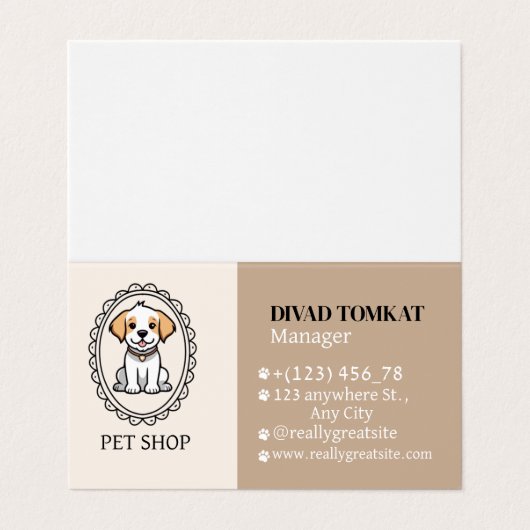Schattige en kleurrijk Pet Shop Visitekaartje Desi (Buitenkant ongevouwen)