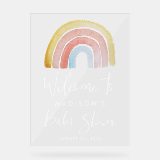 Schattige en Kleurrijk Regenboog Baby shower Welko Acryl Bord (Voorkant)