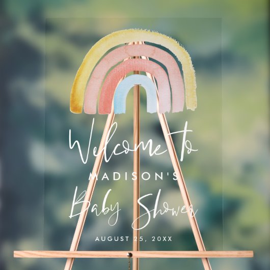 Schattige en Kleurrijk Regenboog Baby shower Welko Acryl Bord (Neutraal)