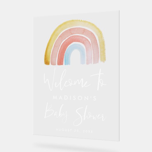Schattige en Kleurrijk Regenboog Baby shower Welko Acryl Bord (Hoek)