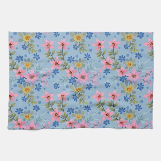 Schattige en Kleurrijk Roze Geel Blauw Bloemenpatr Theedoek (Horizontaal)