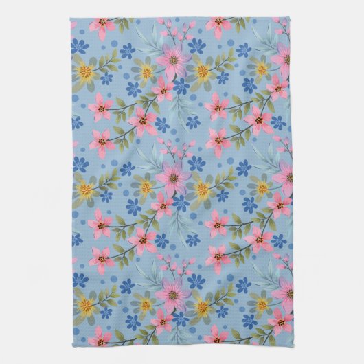 Schattige en Kleurrijk Roze Geel Blauw Bloemenpatr Theedoek (Verticaal)