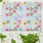 Schattige en Kleurrijk Roze Geel Wit Bloemenpatroo Theedoek (Gevouwen)