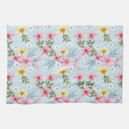 Schattige en Kleurrijk Roze Geel Wit Bloemenpatroo Theedoek