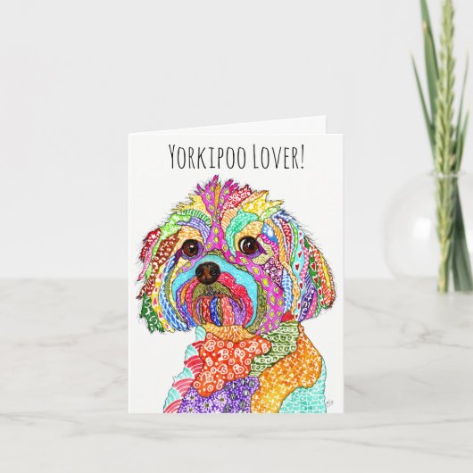 Schattige en kleurrijk Yorkipoo Wenskaart Kaart (Voorkant)