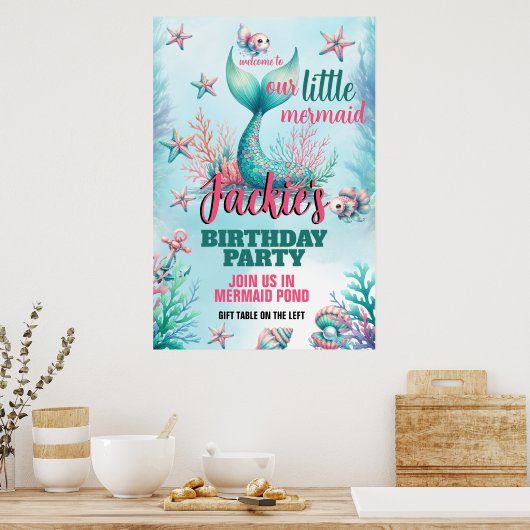 Schattige en Kleurrijk Zeemeermin Poster (Keuken)