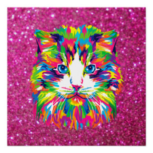 Schattige en Kleurrijke Abstracte Kat Perfect Poster
