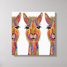 Schattige en Kleurrijke Lama Canvas - 20" x 20" Afdruk