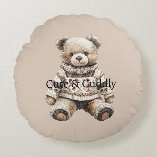 Schattige en knuffelende teddybeer rond kussen (Voorkant)