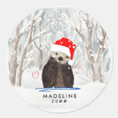 Schattige en Knuffelig Santa Otter Kind Naam en Ja Ronde Sticker (Voorkant)