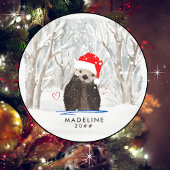 Schattige en Knuffelig Santa Otter Kind Naam en Ja Ronde Sticker
