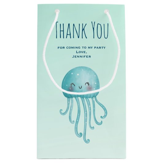 Schattige en Leuk Blauw-Groen Kwallen Partij Dank  Klein Cadeauzakje (Achterkant)