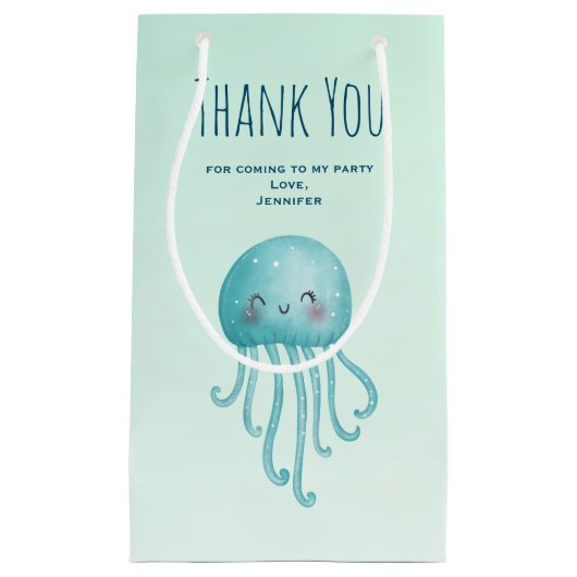 Schattige en Leuk Blauw-Groen Kwallen Partij Dank  Klein Cadeauzakje (Voorkant)