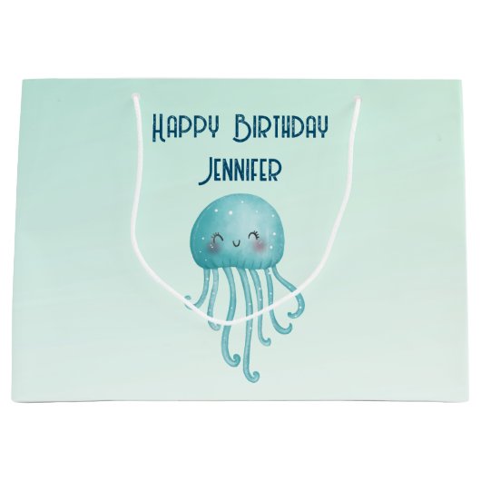 Schattige en Leuk Blauw-Groen Kwallen Verjaardag Groot Cadeauzakje (Voorkant)