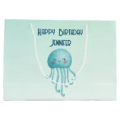 Schattige en Leuk Blauw-Groen Kwallen Verjaardag Groot Cadeauzakje (Achterkant)