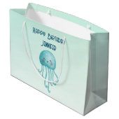 Schattige en Leuk Blauw-Groen Kwallen Verjaardag Groot Cadeauzakje (Achterkant Gekanteld)