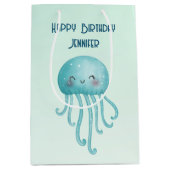 Schattige en Leuk Blauw-Groen Kwallen Verjaardag Medium Cadeauzakje (Voorkant)