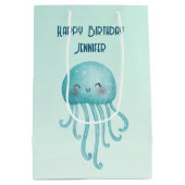 Schattige en Leuk Blauw-Groen Kwallen Verjaardag Medium Cadeauzakje (Achterkant)