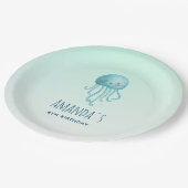 Schattige en Leuk Blauw-Groen Kwallen Verjaardag Papieren Bordje (Gekanteld)