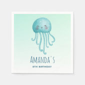 Schattige en Leuk Blauw-Groen Kwallen Verjaardag Servet (Voorkant)