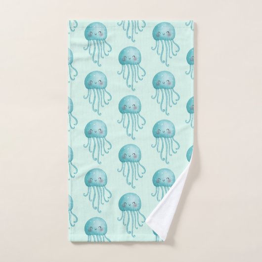 Schattige en Leuk Blauw-Groen Kwallenpatroon Bad Handdoek (Handdoek)