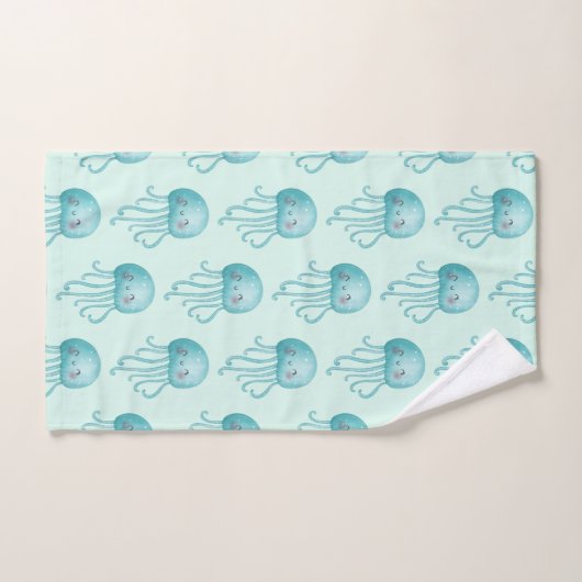 Schattige en Leuk Blauw-Groen Kwallenpatroon Bad Handdoek (Handdoek)