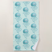 Schattige en Leuk Blauw-Groen Kwallenpatroon Strandlaken (Voorkant)