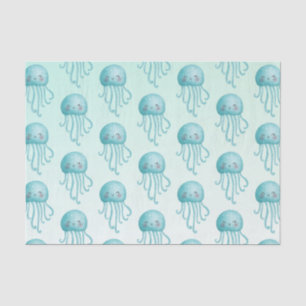 Schattige en Leuk Blauw-Groen Kwallenpatroon Tissuepapier