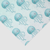 Schattige en Leuk Blauw-Groen Kwallenpatroon Tissuepapier (Detail)