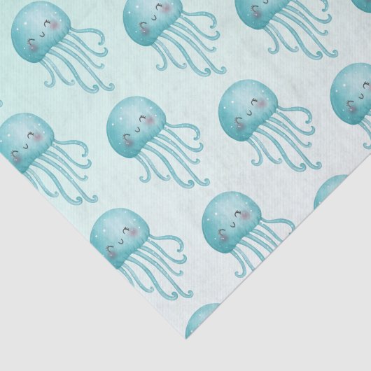 Schattige en Leuk Blauw-Groen Kwallenpatroon Tissuepapier (Detail)