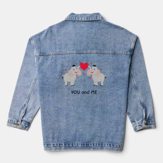 Schattige en leuk olifantspaar met hart - Custom Denim Jacket (Achterkant)
