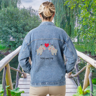 Schattige en leuk olifantspaar met hart - Custom Denim Jacket