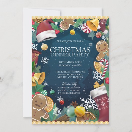 Schattige en leuke kerstdiner uitnodiging (Voorkant)
