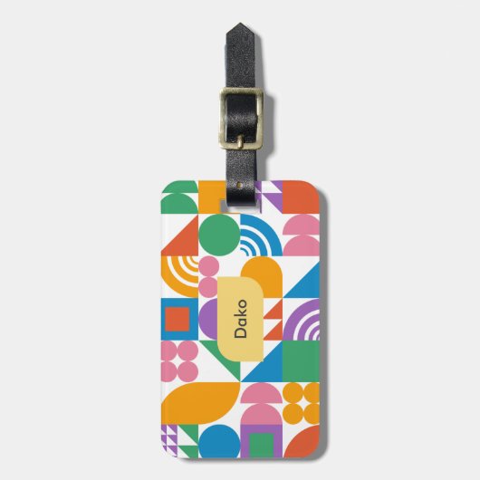 Schattige en modern kleurrijk geometrisch monogram bagagelabel (Voorkant verticaal)