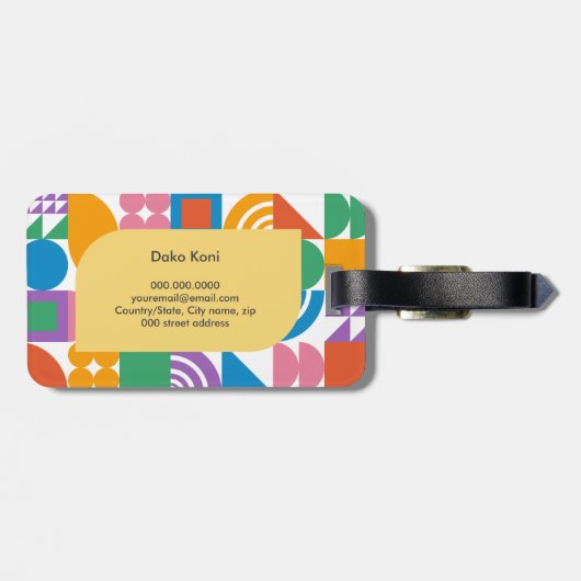 Schattige en modern kleurrijk geometrisch monogram bagagelabel (Achterkant horizontaal)