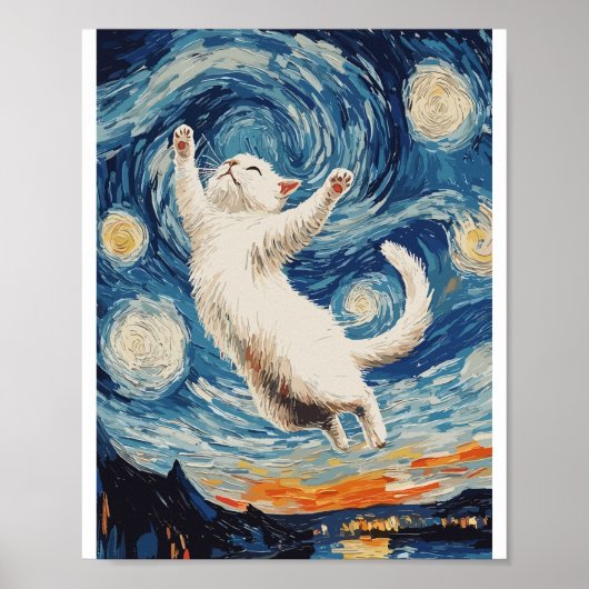 Schattige en mooie witte kat poster (Voorkant)