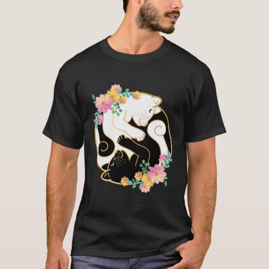 Schattige en Schattig Chinees Yin en Yang Cats Fun T-shirt (Voorkant)