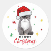 Schattige en Schattigee Santa Kitten Meowy Christm Ronde Sticker (Voorkant)