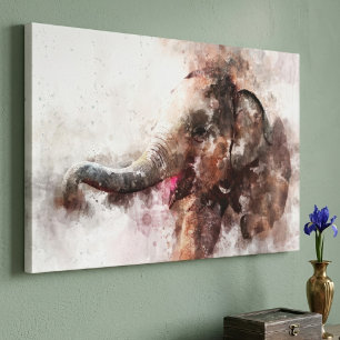 Schattige en speelse baby Aziatische olifant aquar Canvas Afdruk