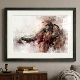 Schattige en speelse baby Aziatische olifant aquar Foto Afdruk