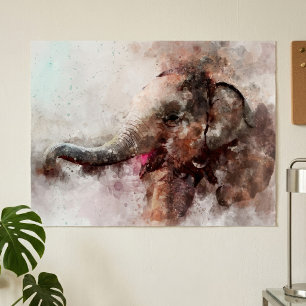 Schattige en speelse baby Aziatische olifant aquar Poster
