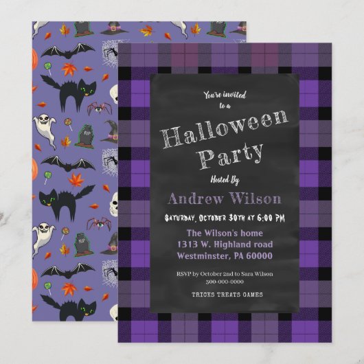 Schattige en spookachtig Halloween schoolbord Kaart (Voorkant / Achterkant)