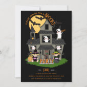 Schattige en spookachtig spookhuis Halloween-feest Kaart (Voorkant)